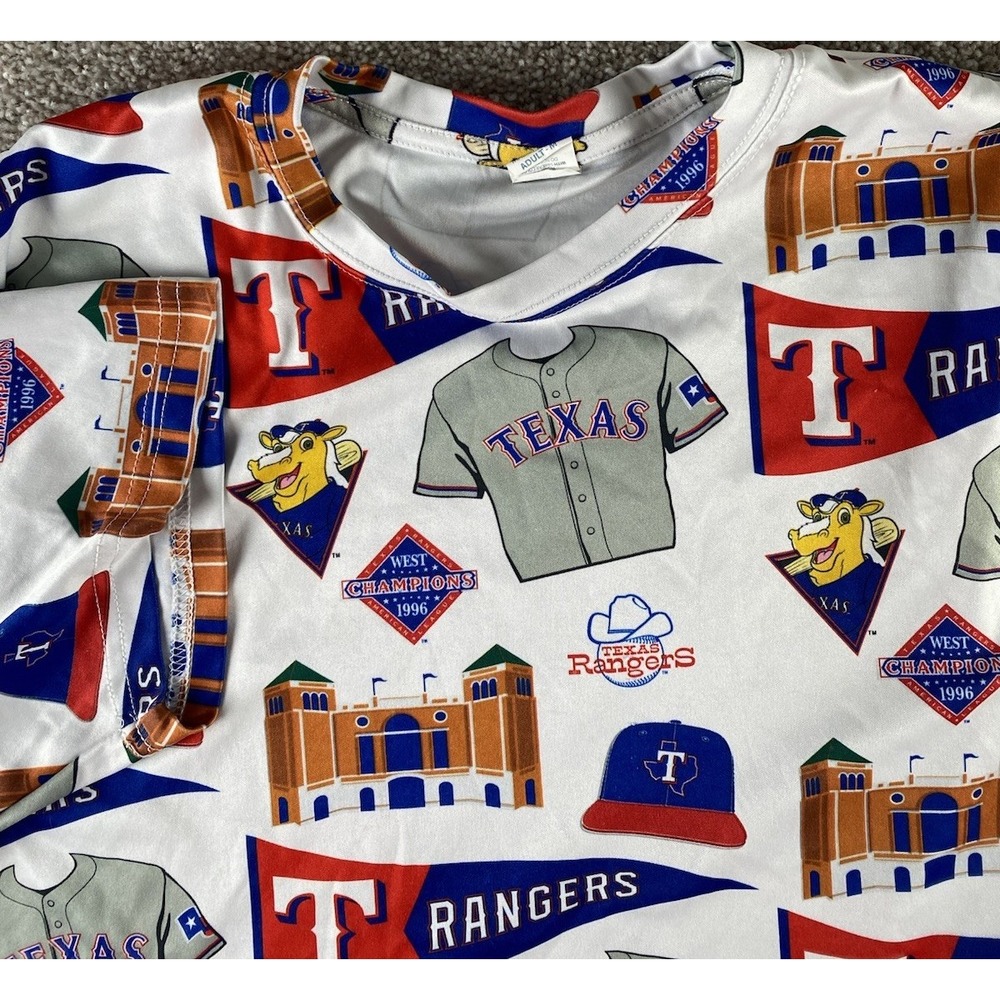 Texas Rangers Giveaway T-Shirt Men M Performance All Over Stadium, Mascot, Flag